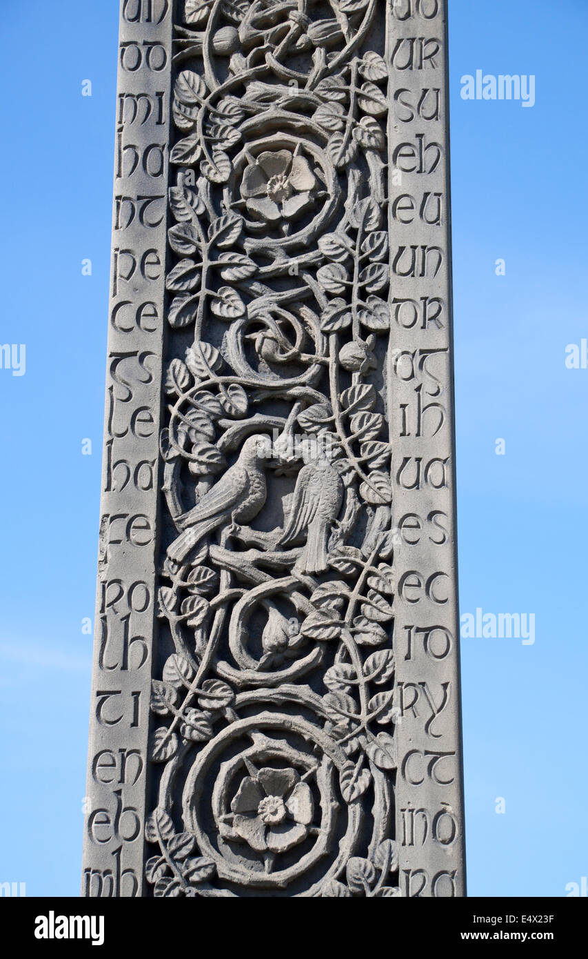 Detail of the Cross of Caedmon in the churchyard of St. Hilda's church near Whitby Abbey. Stock Photo