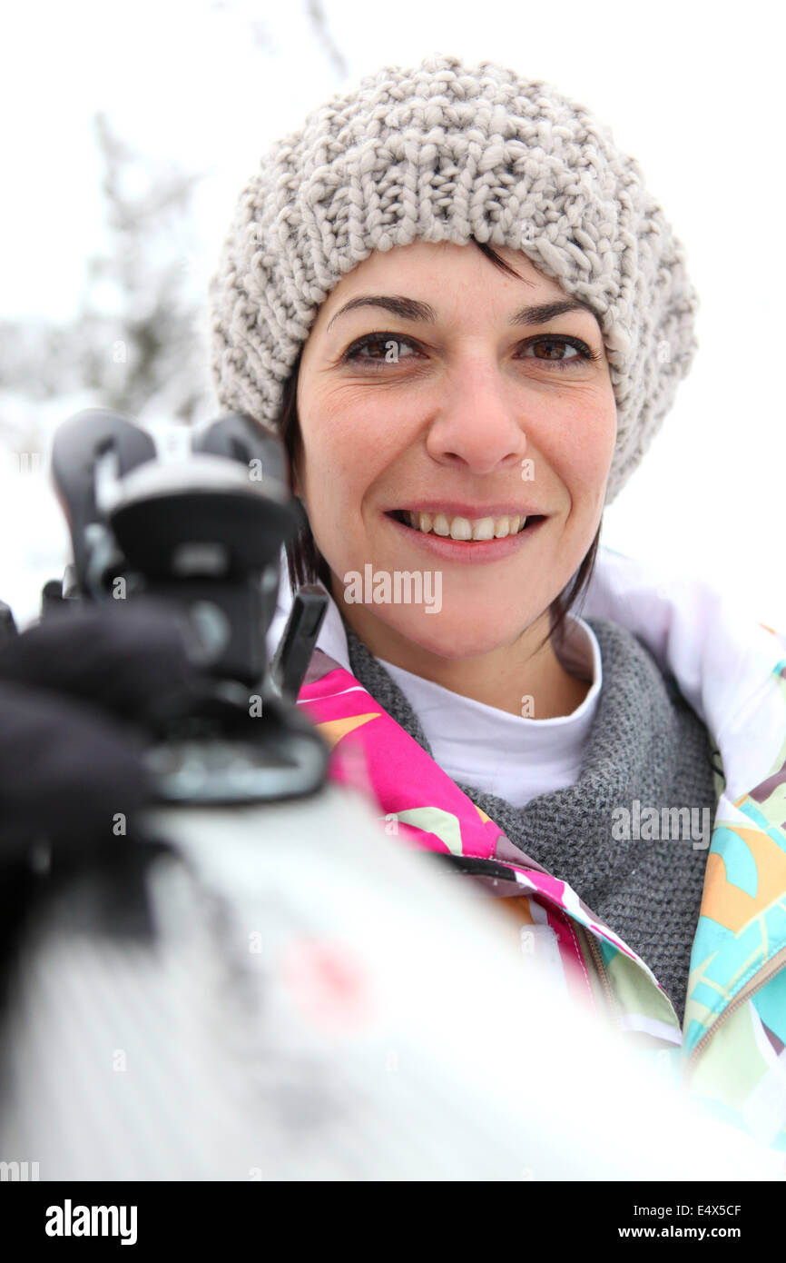 Portrait of woman in snow Stock Photo - Alamy