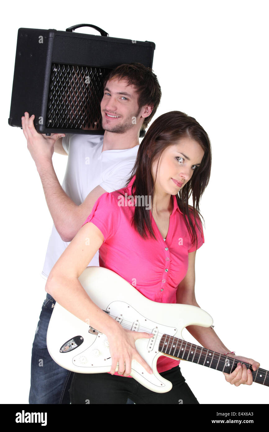 boy and girl in a music band Stock Photo - Alamy