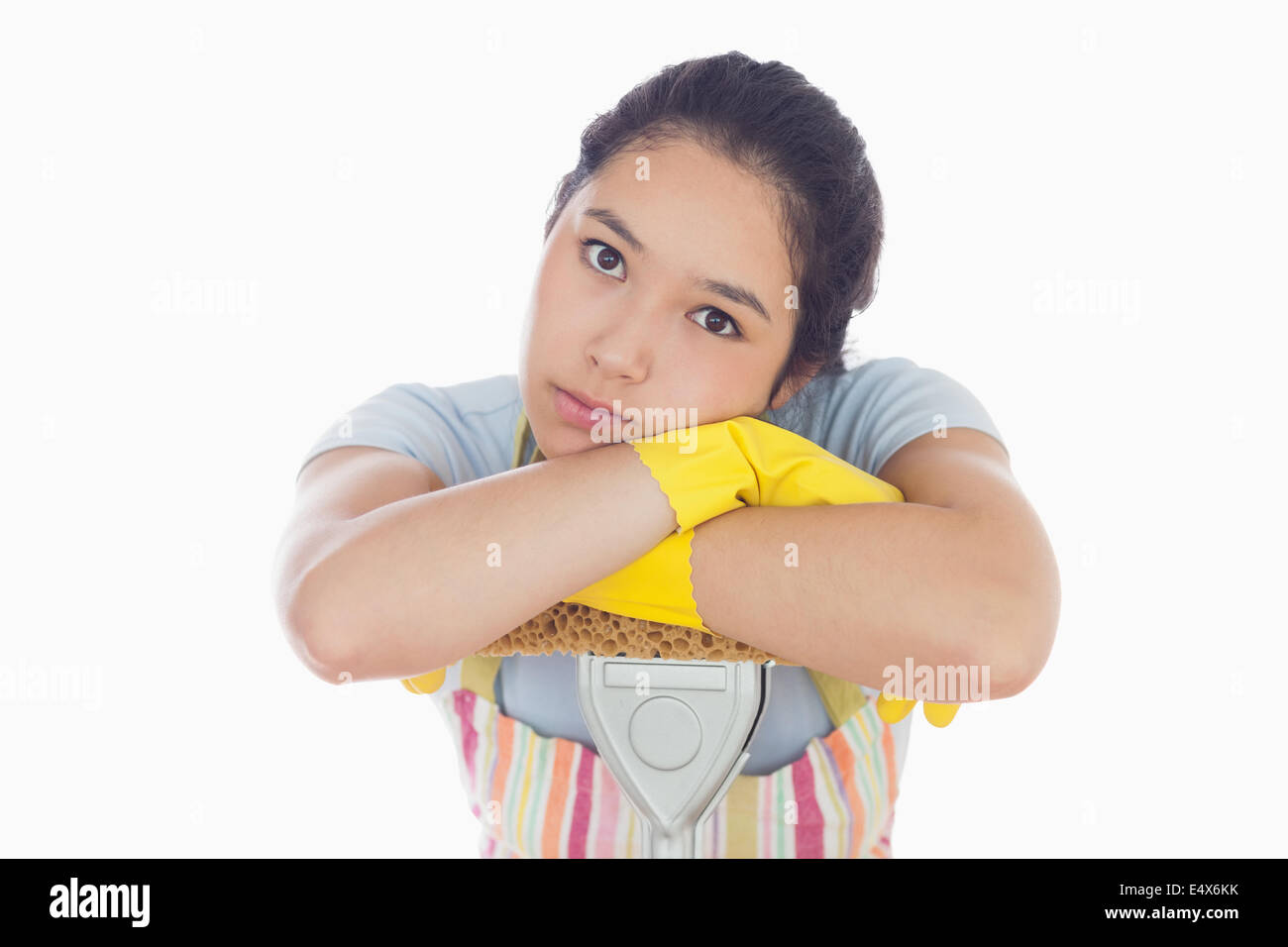 Sad woman leaning on mop Stock Photo: 71876103 - Alamy