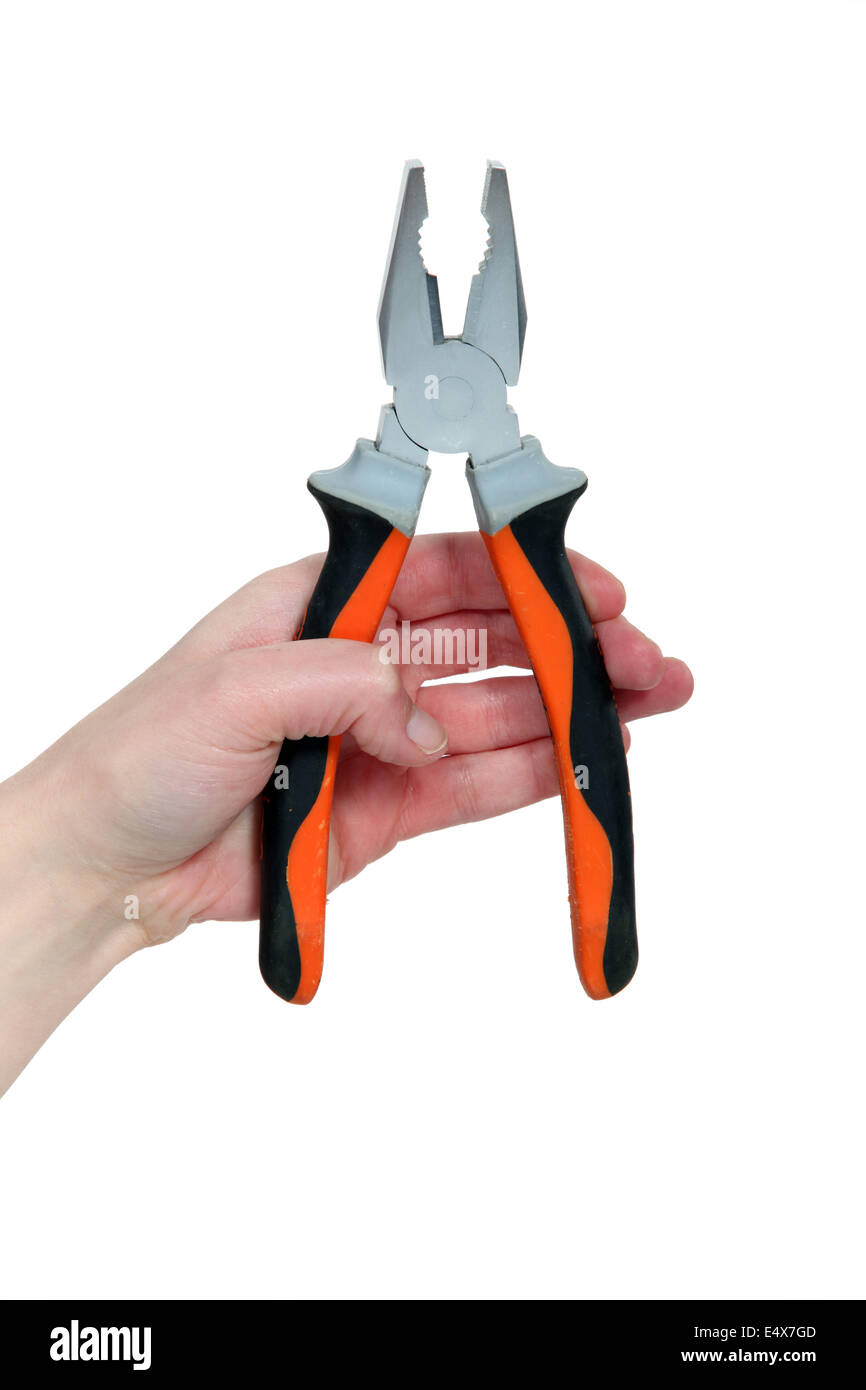 Man holding pliers Stock Photo Alamy