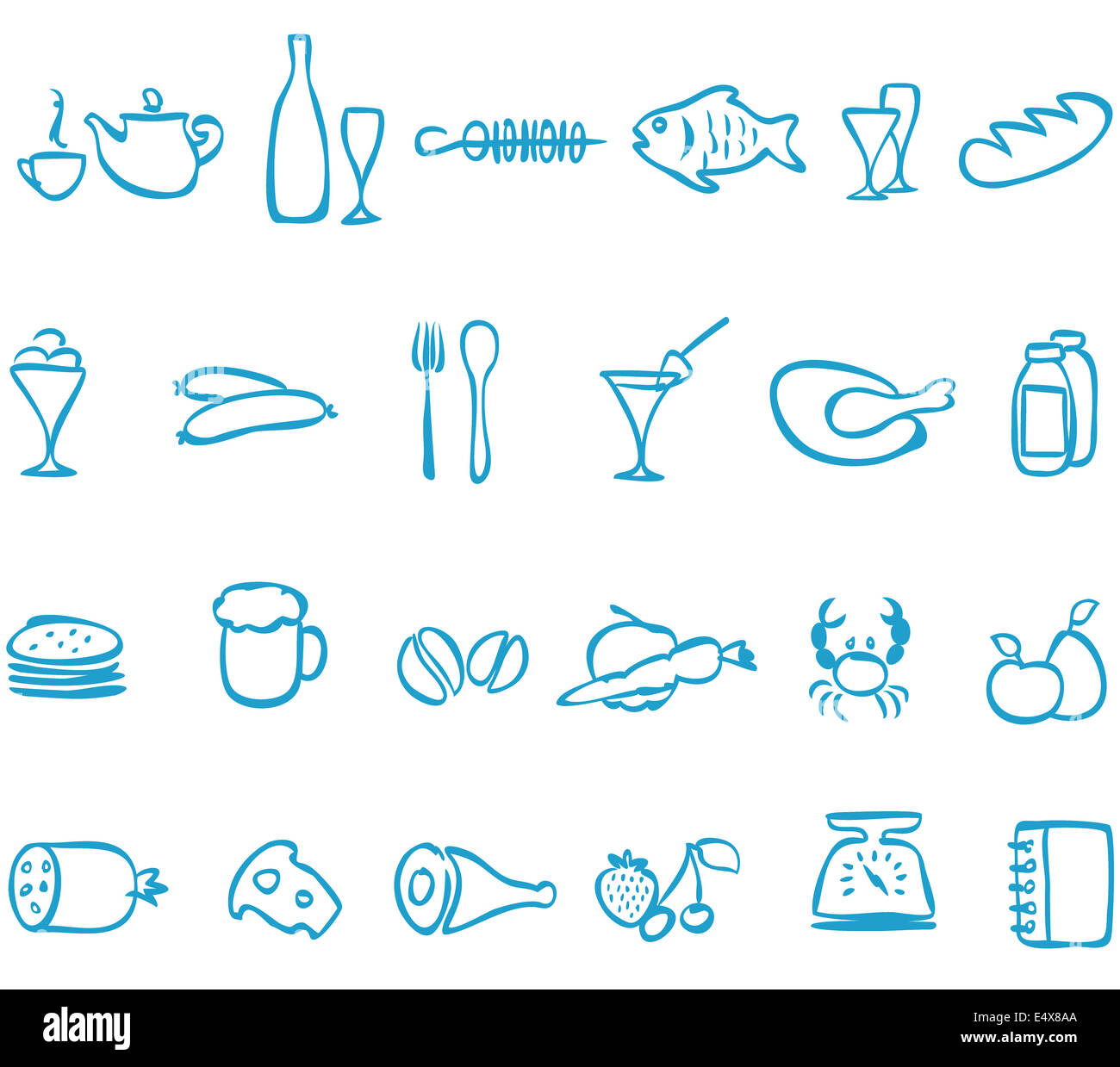 Flat Design Concept Icons Of Kitchen Utensils With A Chef. Cooking Tools  And Kitchenware Equipment, Serve Meals And Food Preparation Elements. Chef  And Tool Character. Set Of Icons On White Royalty Free