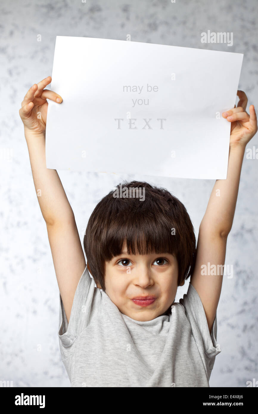 enthusiastic boy with placard Stock Photo Alamy