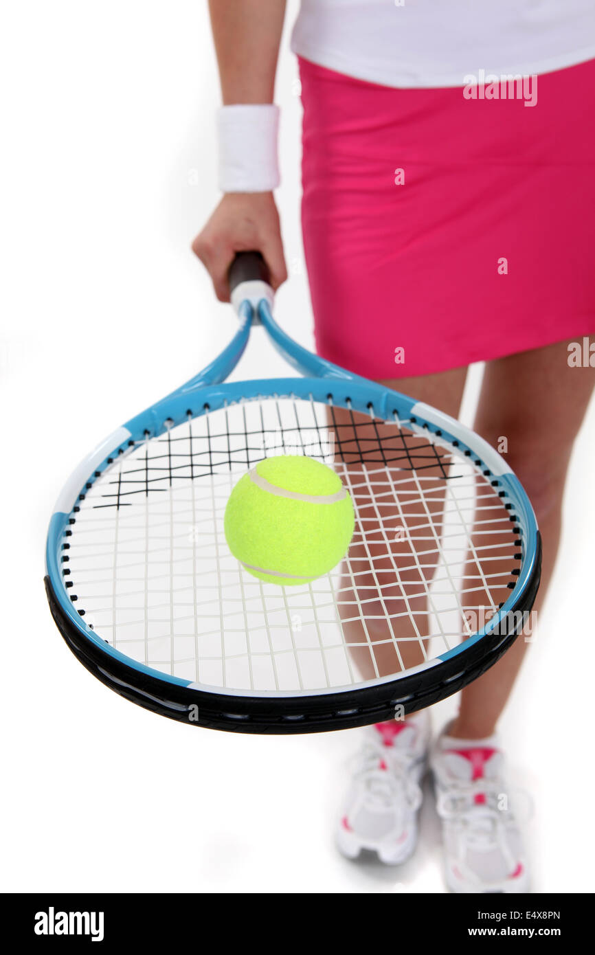 Tennis player with racket Stock Photo