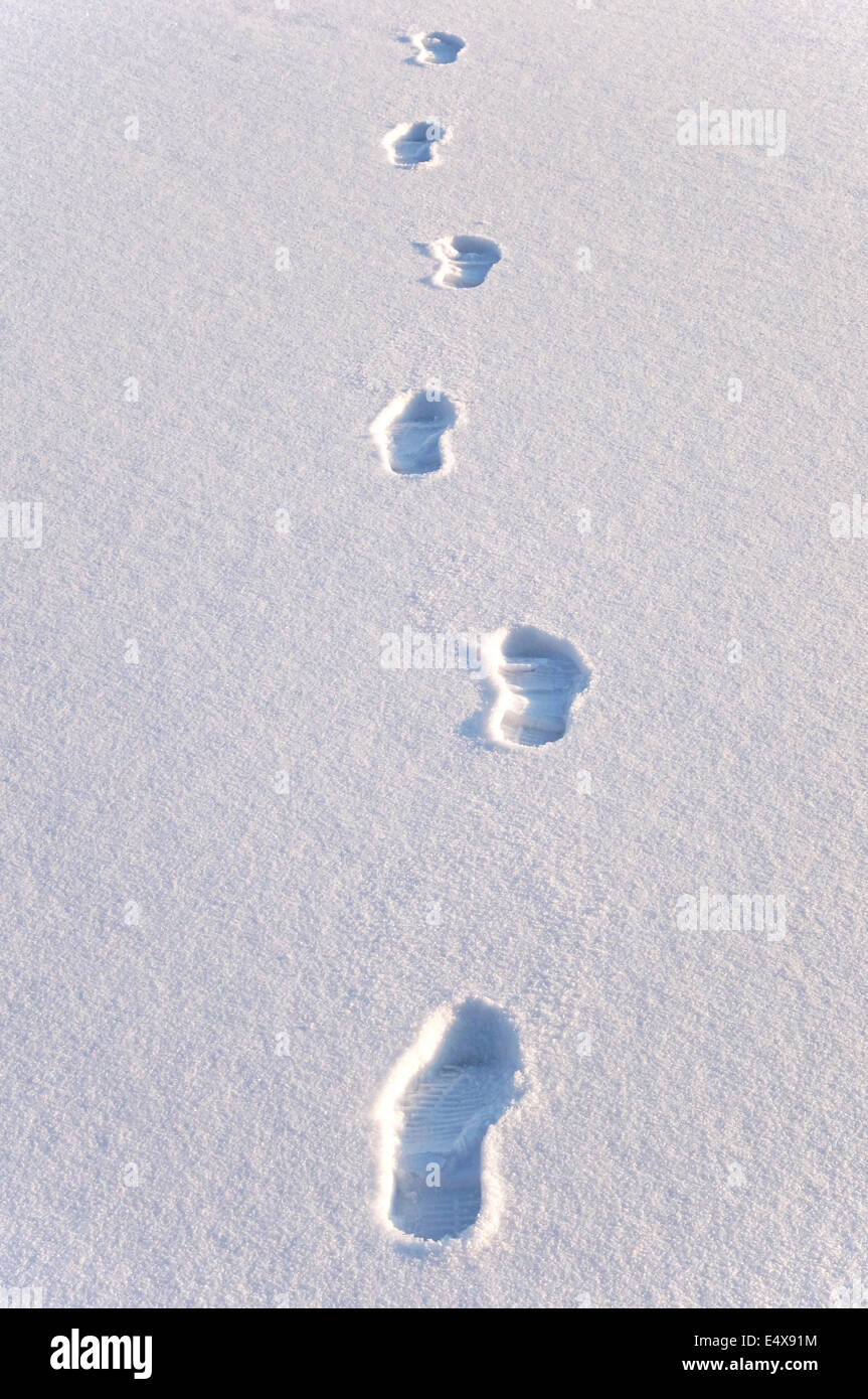 footprints in the snow Stock Photo