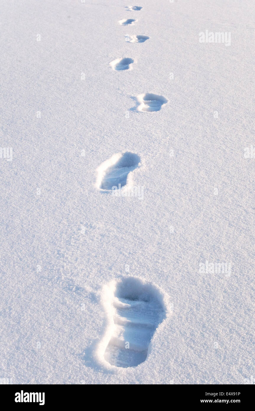 footprints in the snow Stock Photo