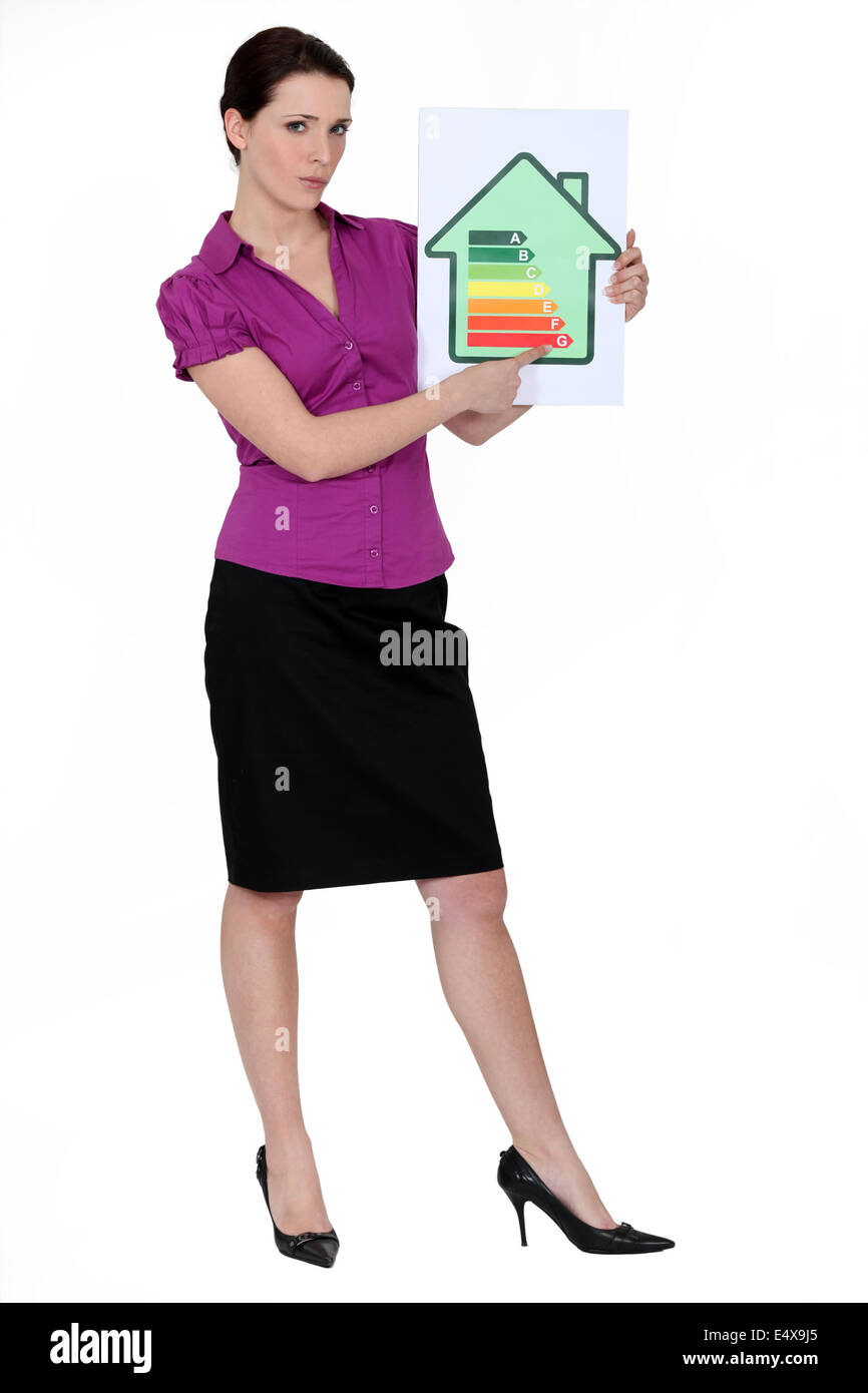 Woman explaining energy rating Stock Photo