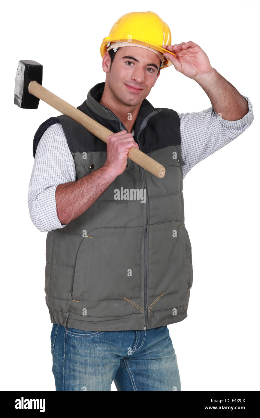 laborer with hammer Stock Photo