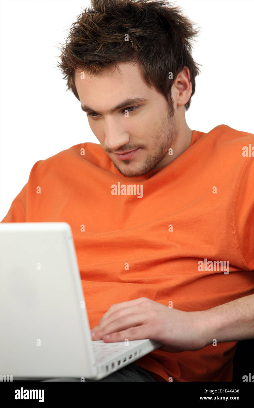 man working on his laptop Stock Photo Alamy