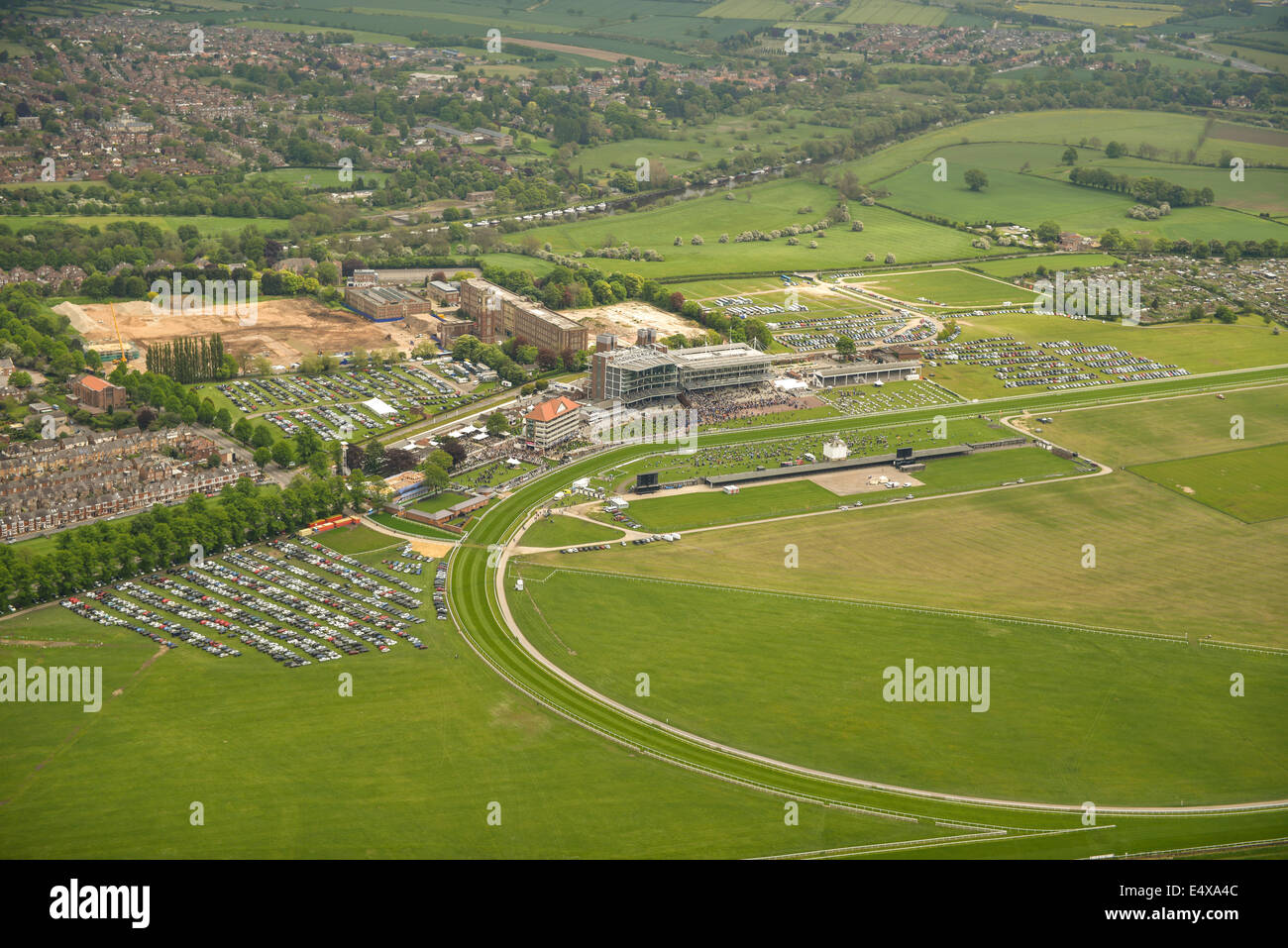 An aerial view of a race meeting at York Racecourse Stock Photo