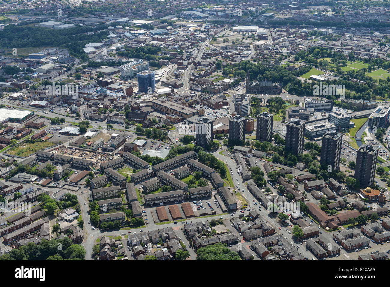 An aerial view looking towards the centre of Rochdale Stock Photo