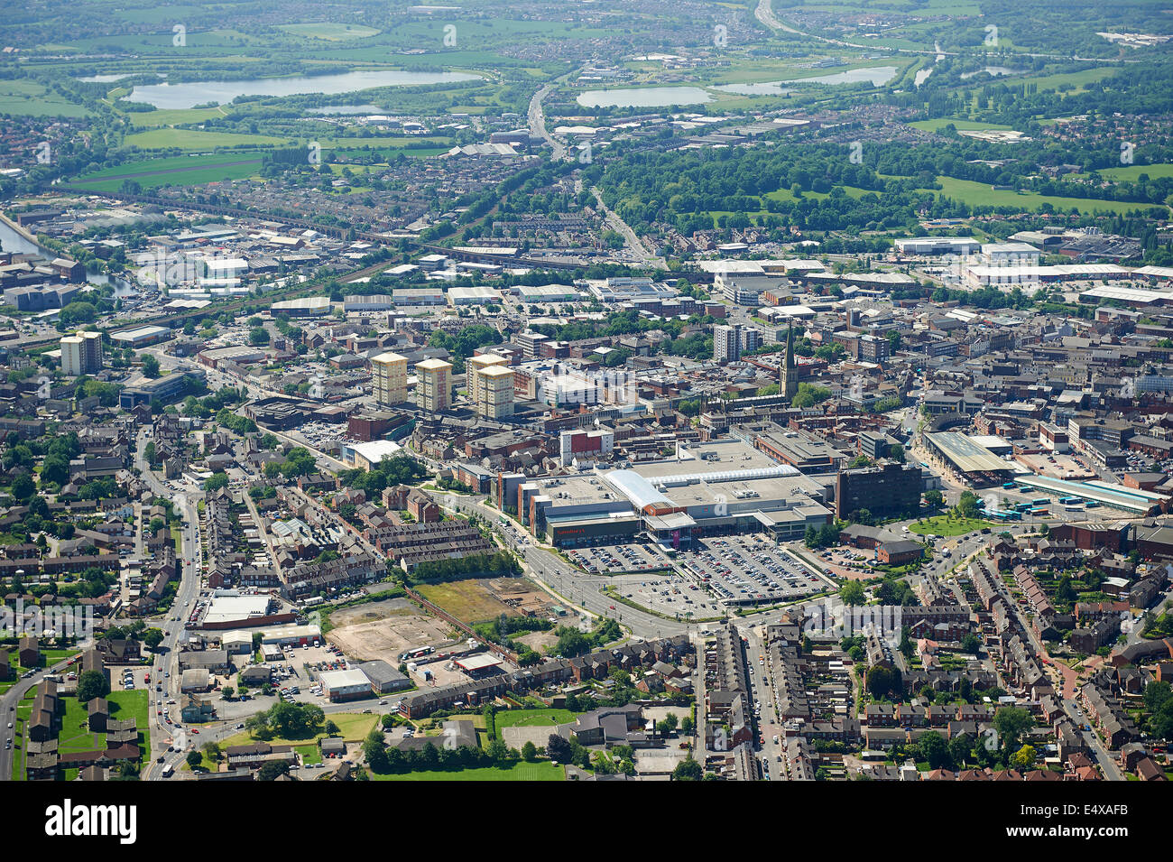 Wakefield town centre from the air, with the new Trinity Shopping