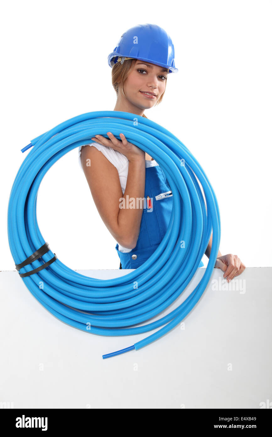 portrait of a female plumber Stock Photo