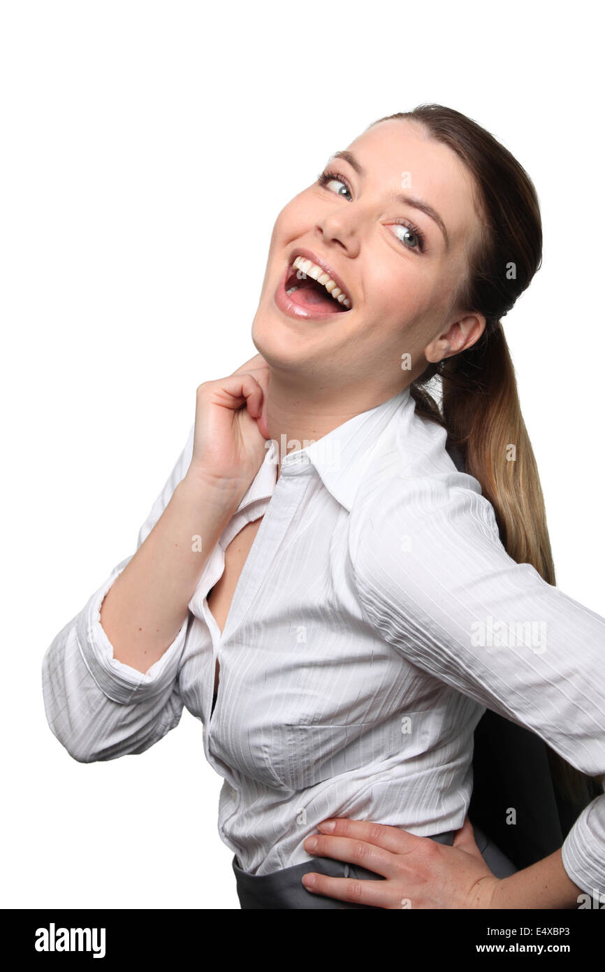 Brunette businesswoman looking excited Stock Photo