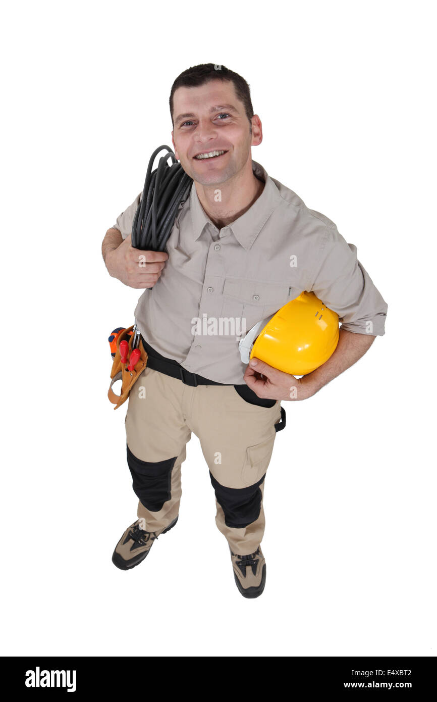 Electrician with  cable Stock Photo