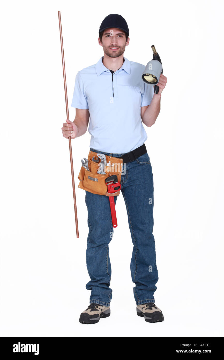 Plumber with a blowtorch Stock Photo Alamy