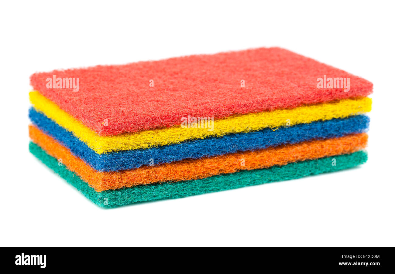 Stack of different color sponges Stock Photo