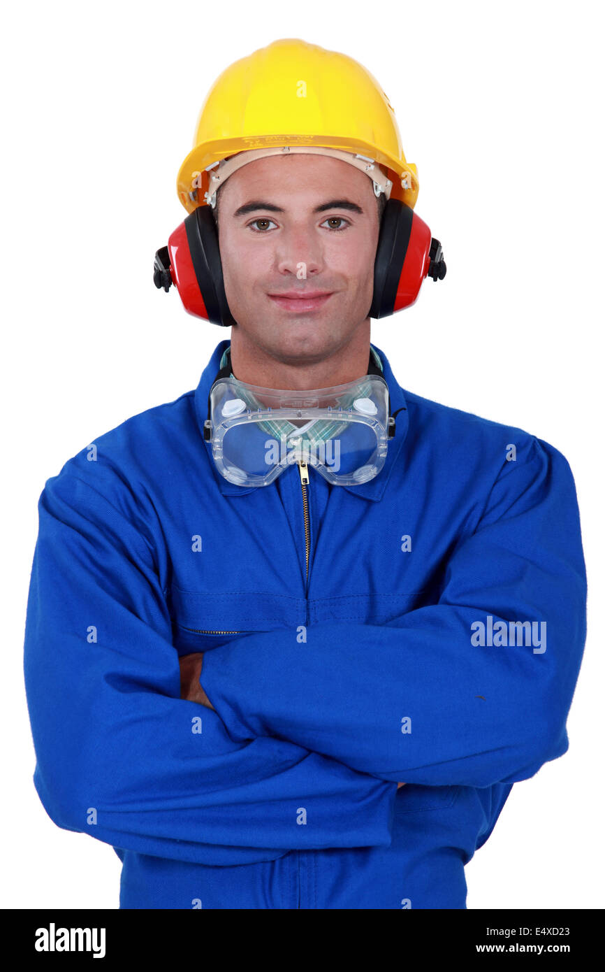 Portrait of a well-protected tradesman Stock Photo