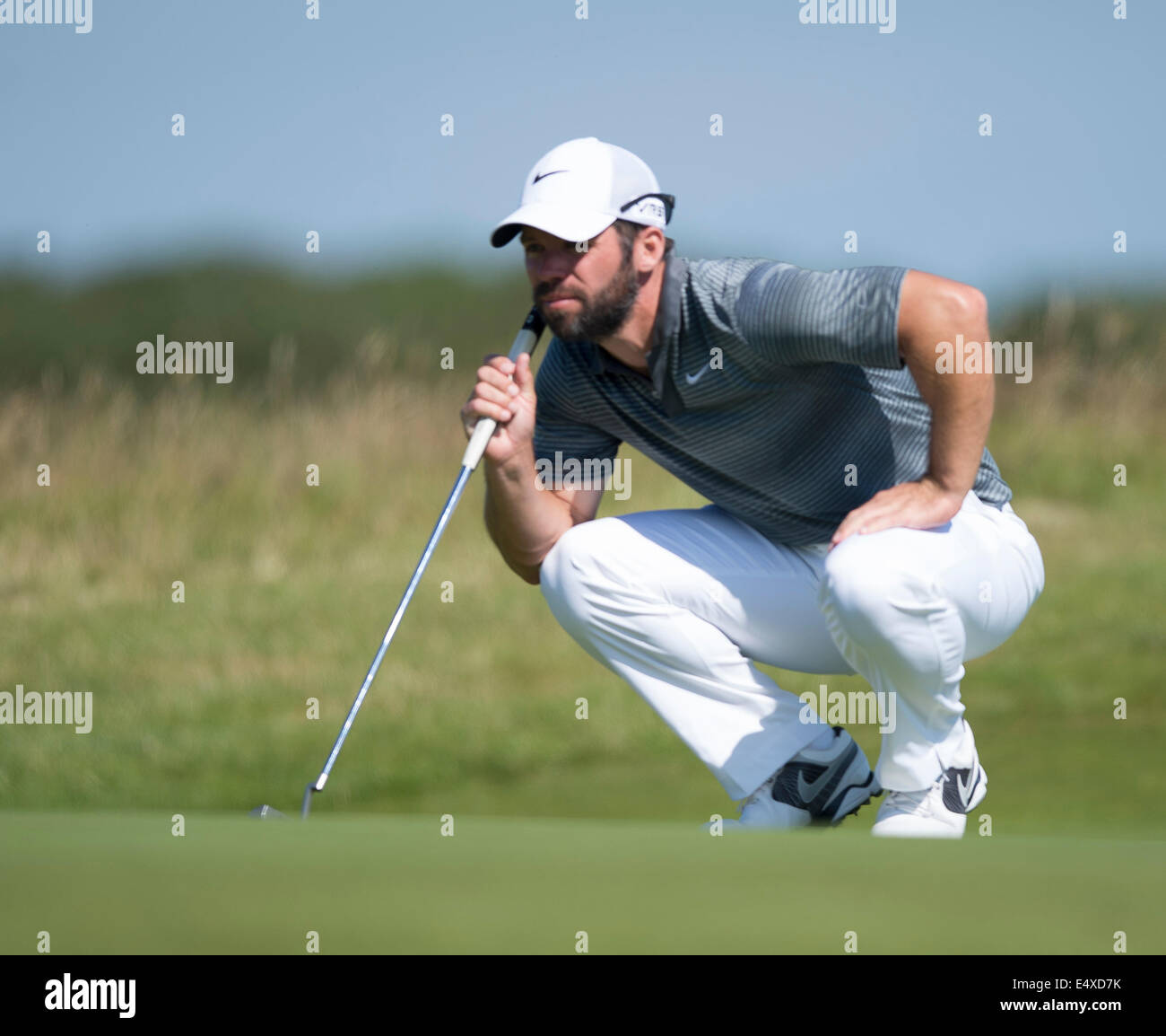 Hoylake, UK. 17th July, 2014. The Open Golf Championship. Paul CASEY [ENG] studies his putt on the 6th green during the first round. Credit:  Action Plus Sports Images/Alamy Live News Stock Photo