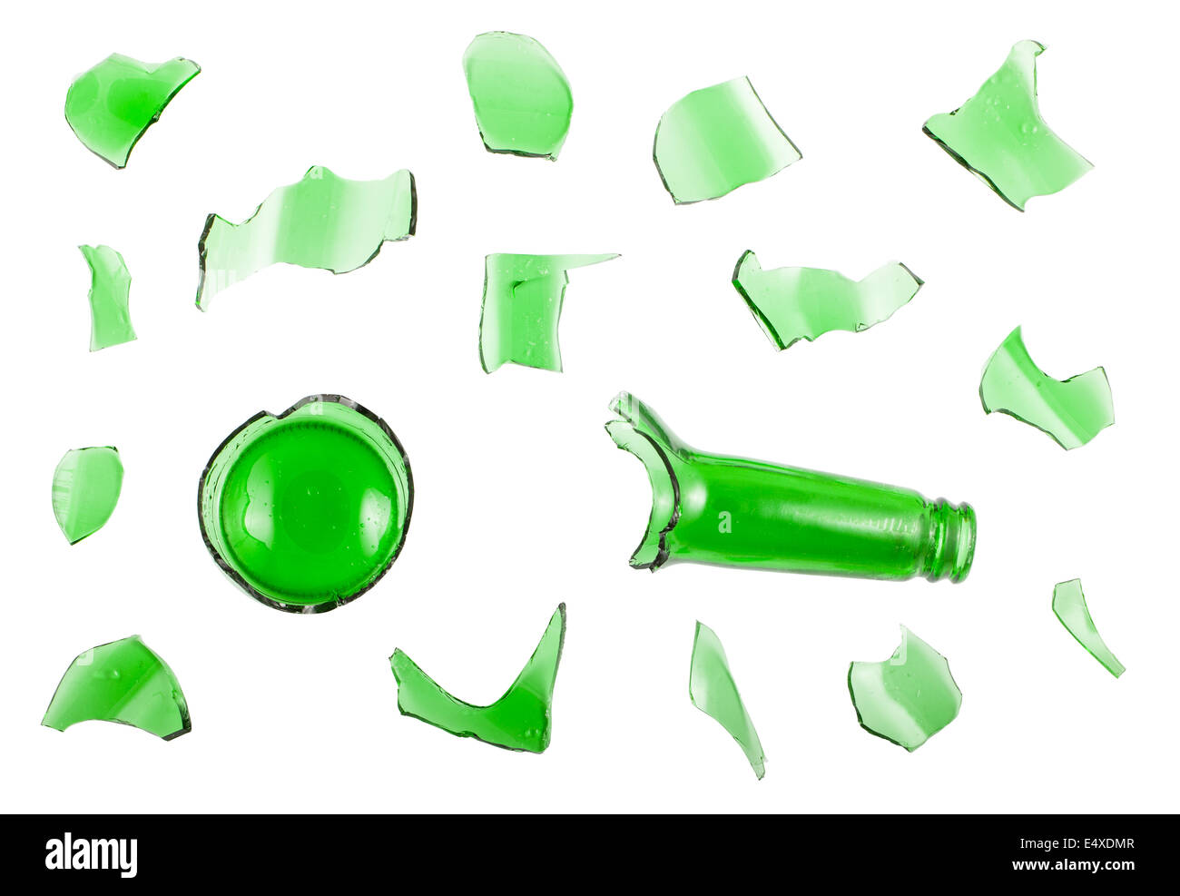 Top view of broken green bottle Stock Photo