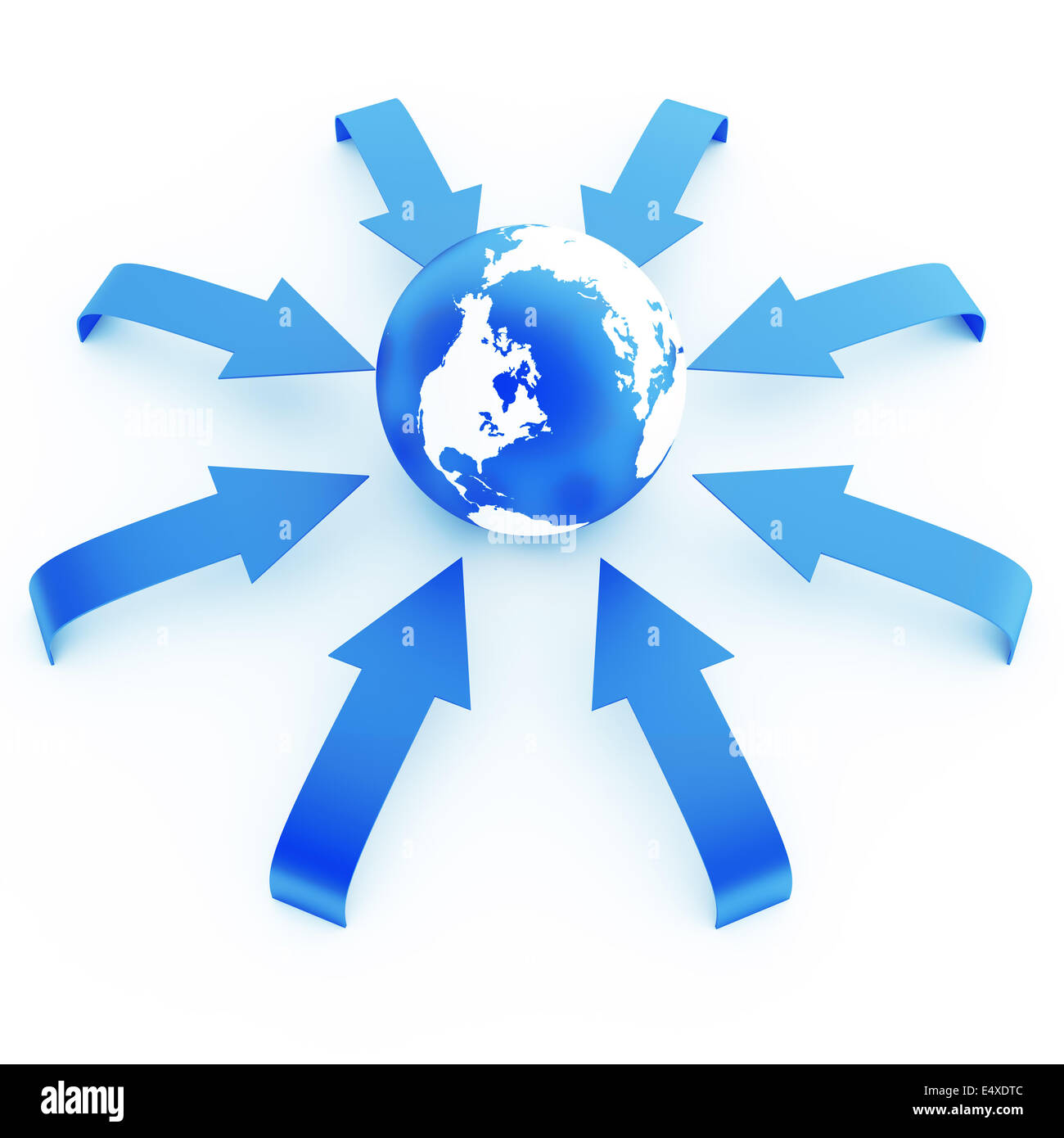 earth in an environment of blue arrows Stock Photo
