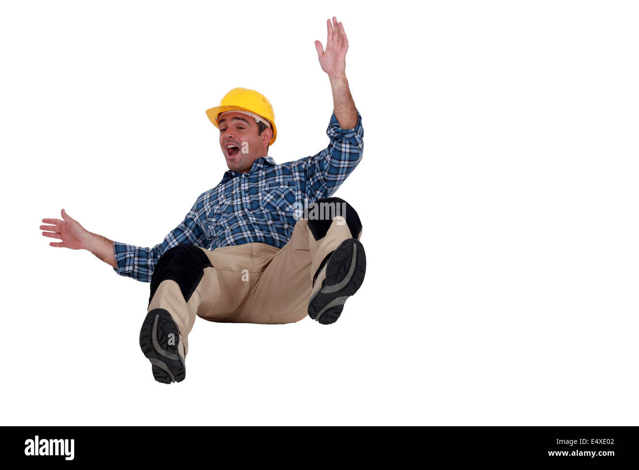 Construction worker falling Stock Photo