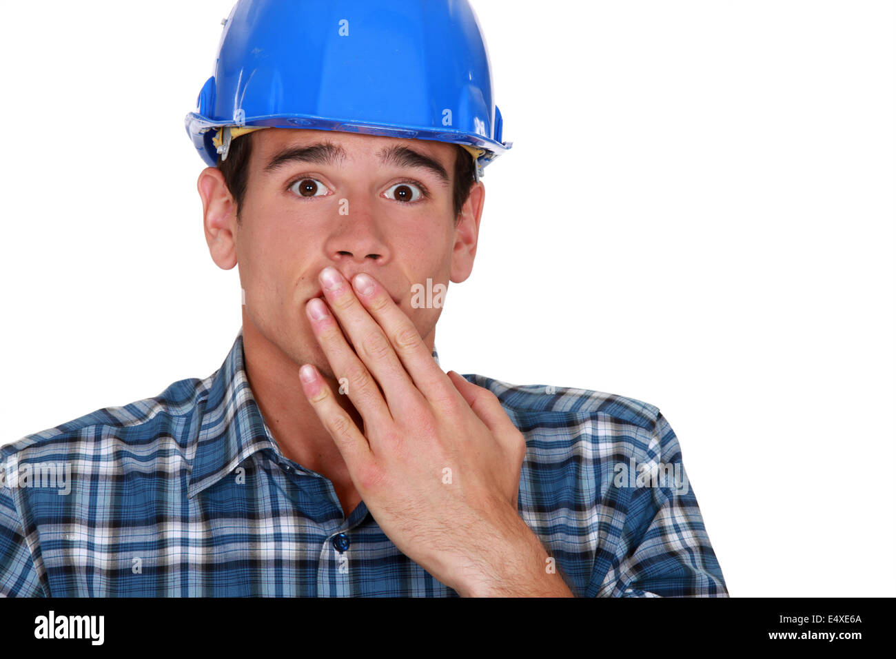 A terror-stricken tradesman Stock Photo