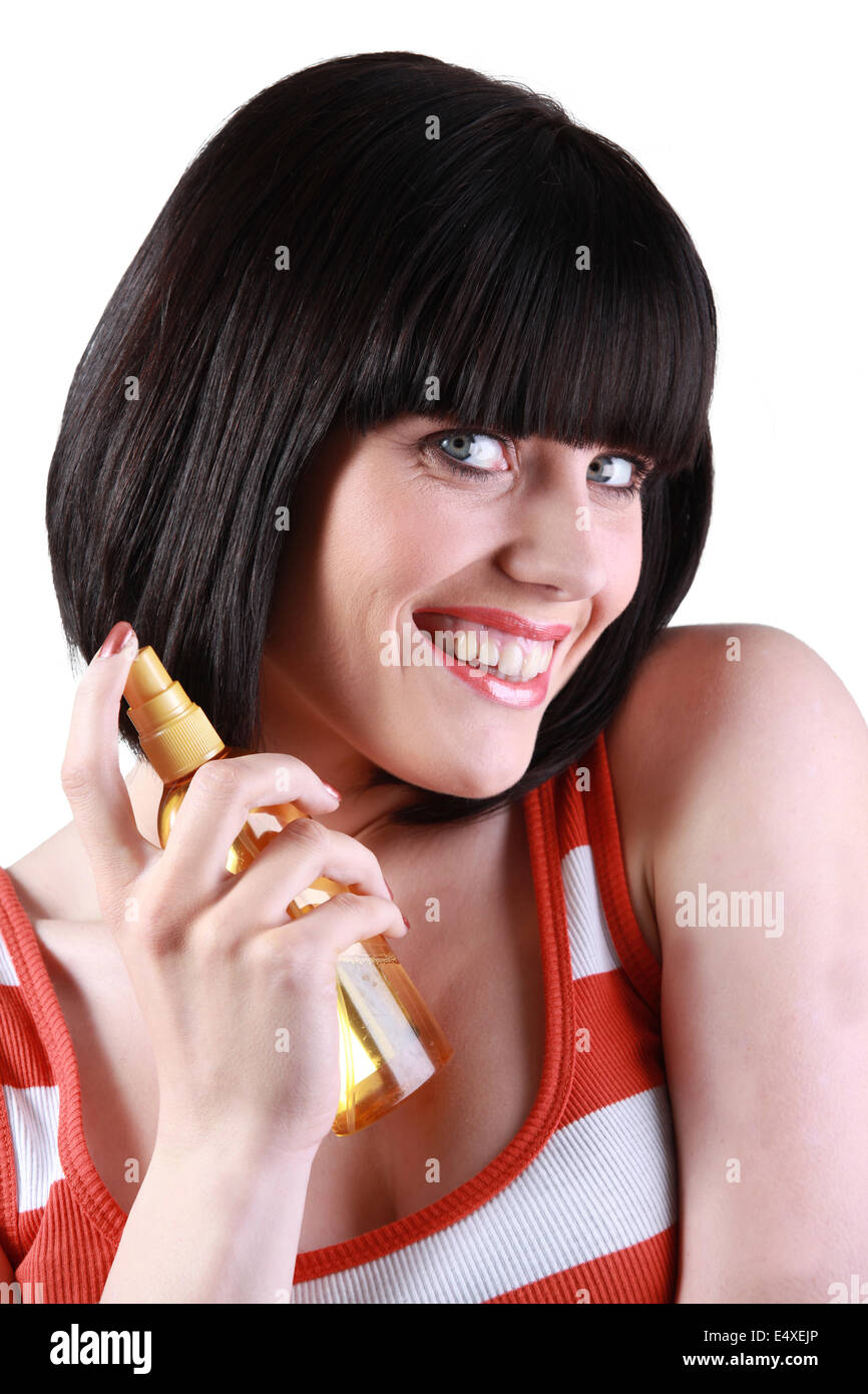 young woman promoting a new beauty product Stock Photo