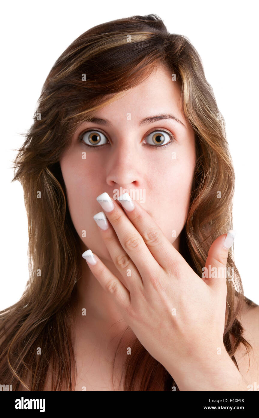 Shocked Woman Covering her Mouth Stock Photo
