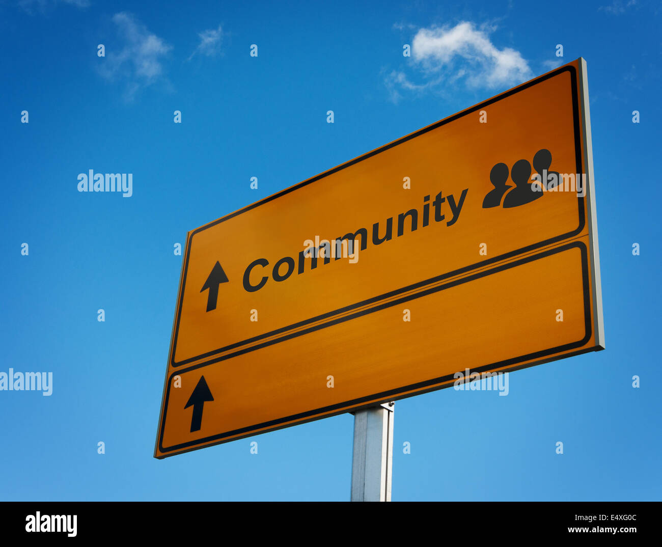 Community road sign with icon group people. Stock Photo