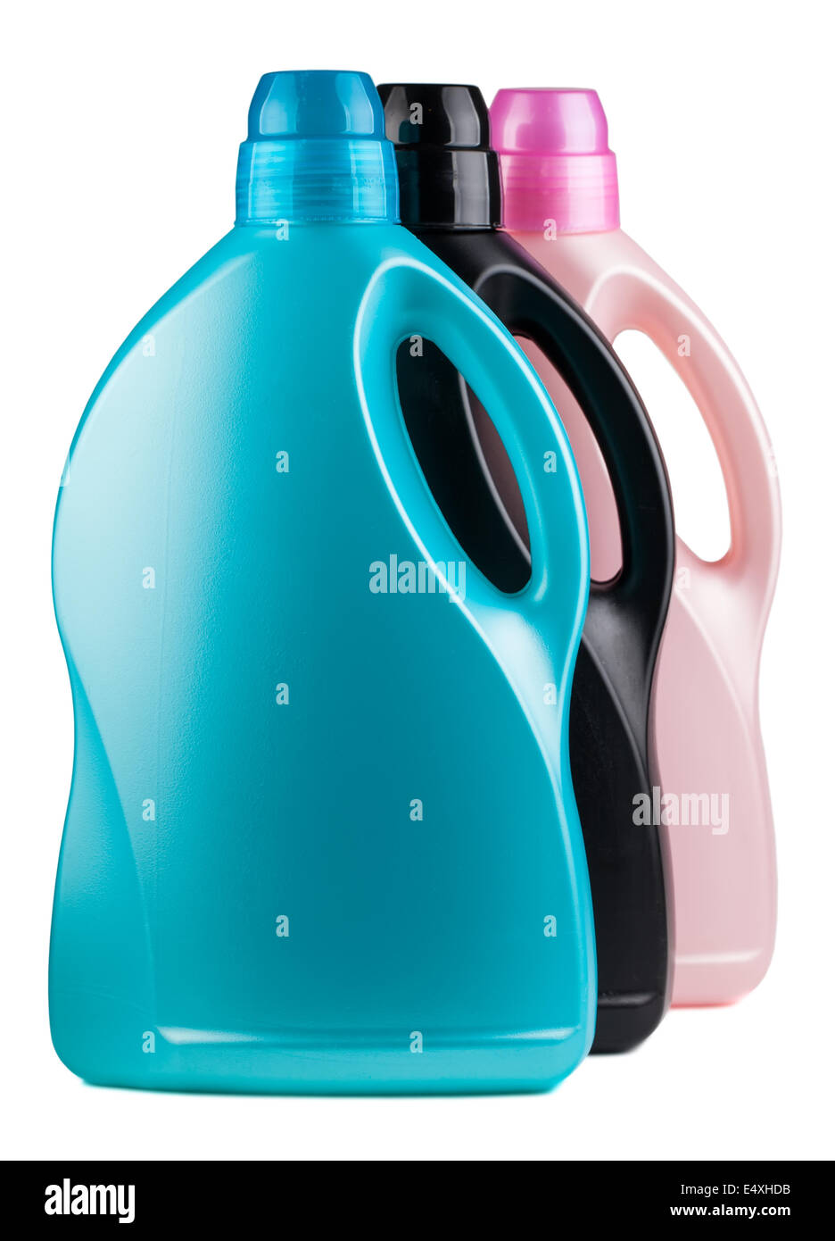 Three colorful plastic bottles Stock Photo