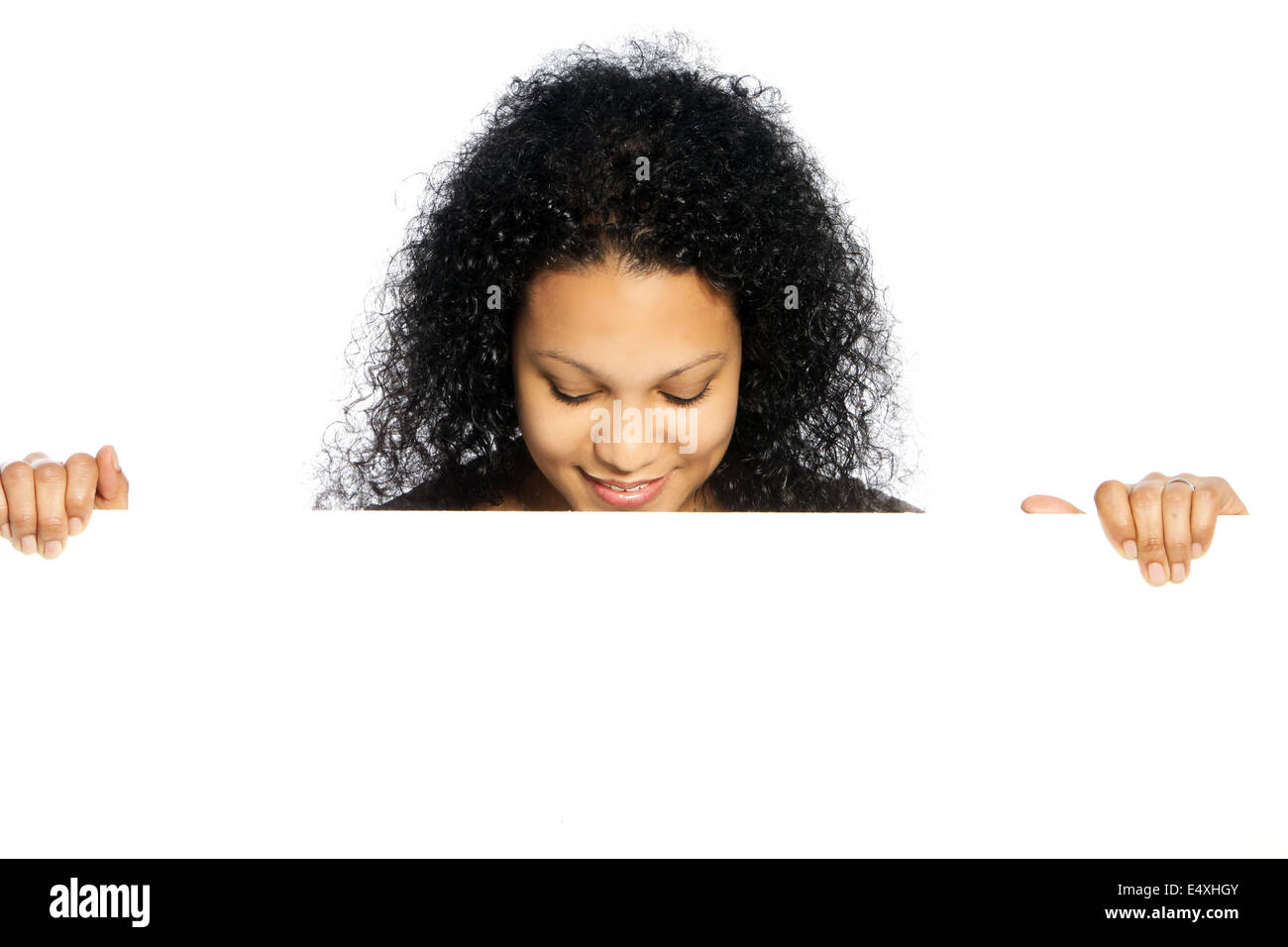 African American lady with a blank sign Stock Photo