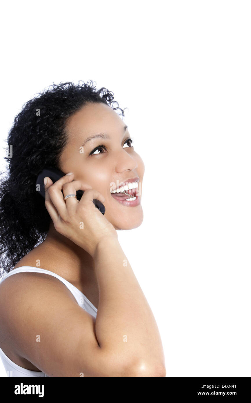 Beautiful woman laughing on the phone Stock Photo