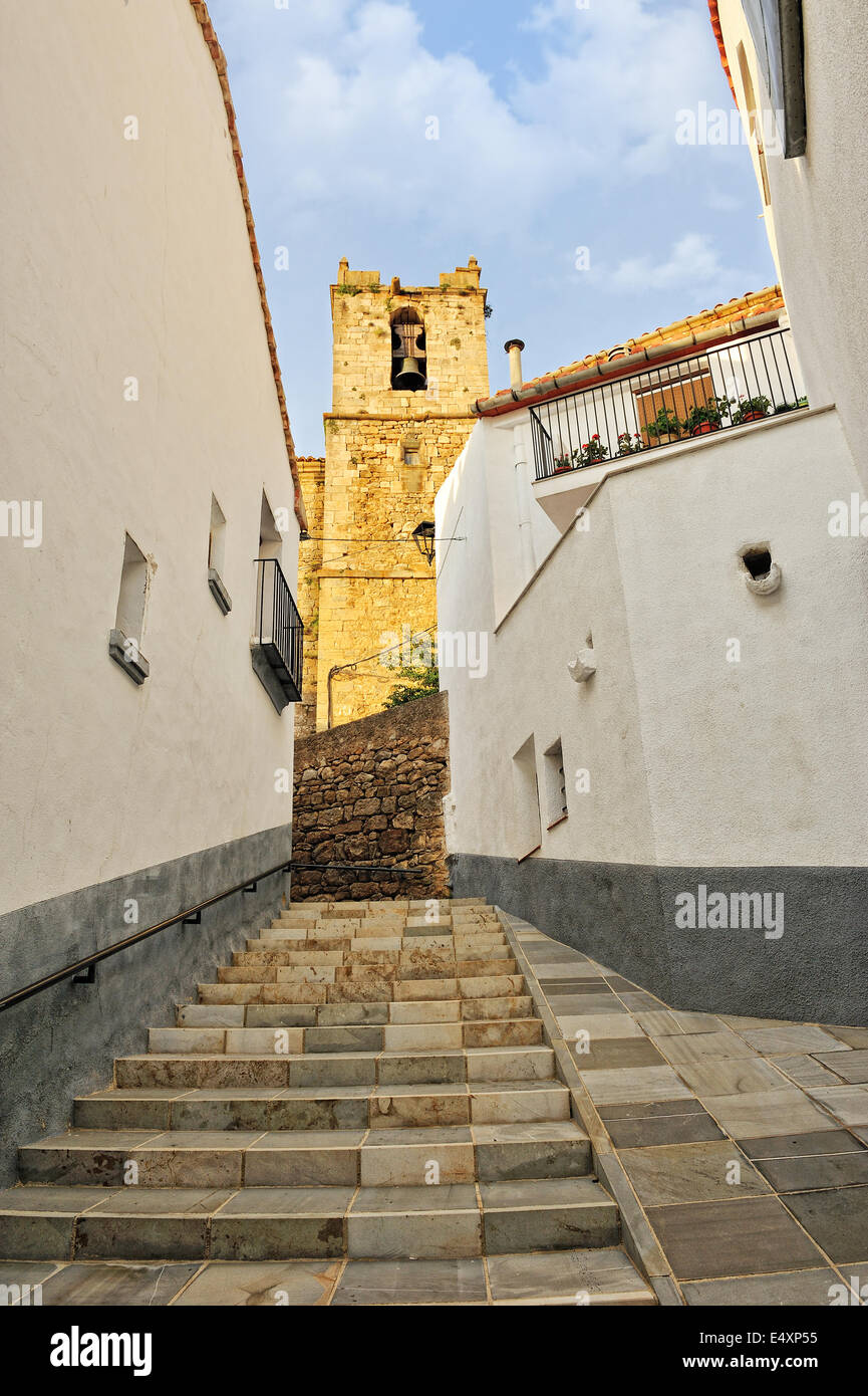 Streets of the small old spanish town Ares. Stock Photo