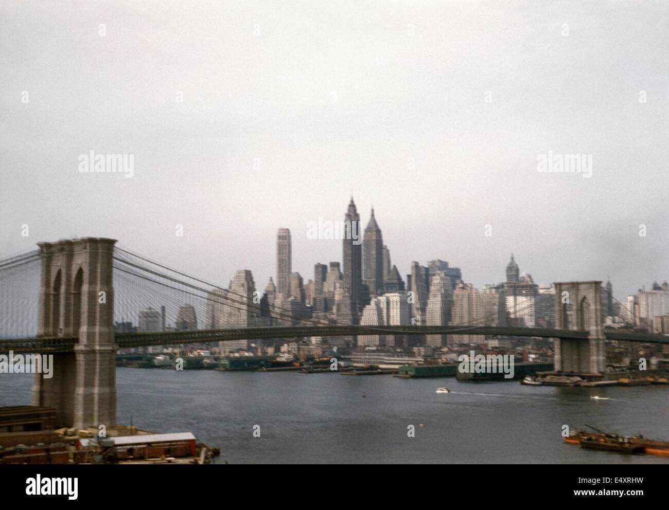 New York skyline from Brooklyn Bridge, 1958 Stock Photo