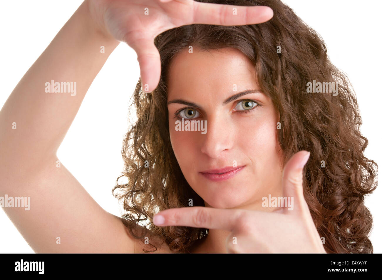 Woman Framing Picture Stock Photo