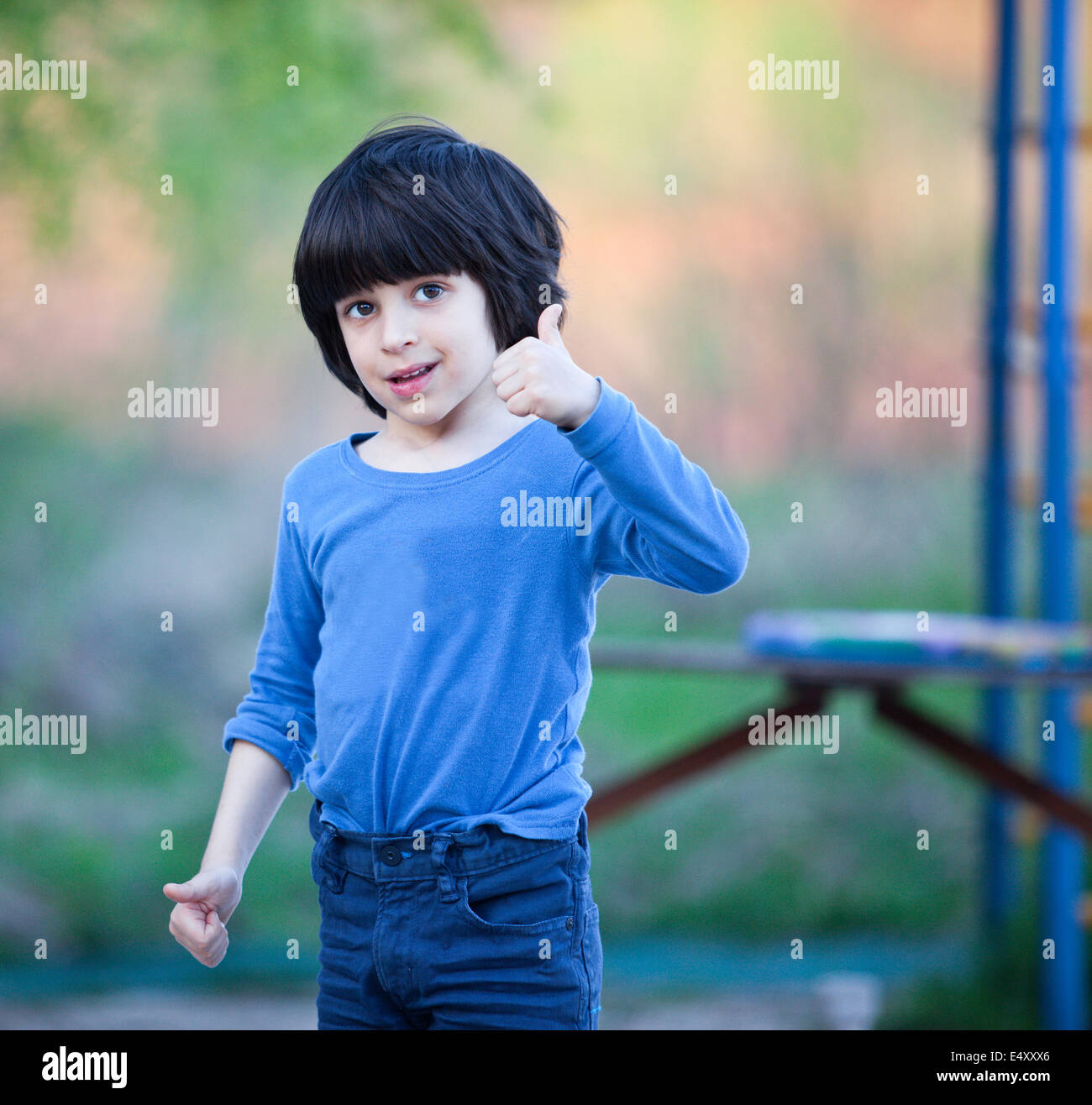 smiling black-haired boy Stock Photo