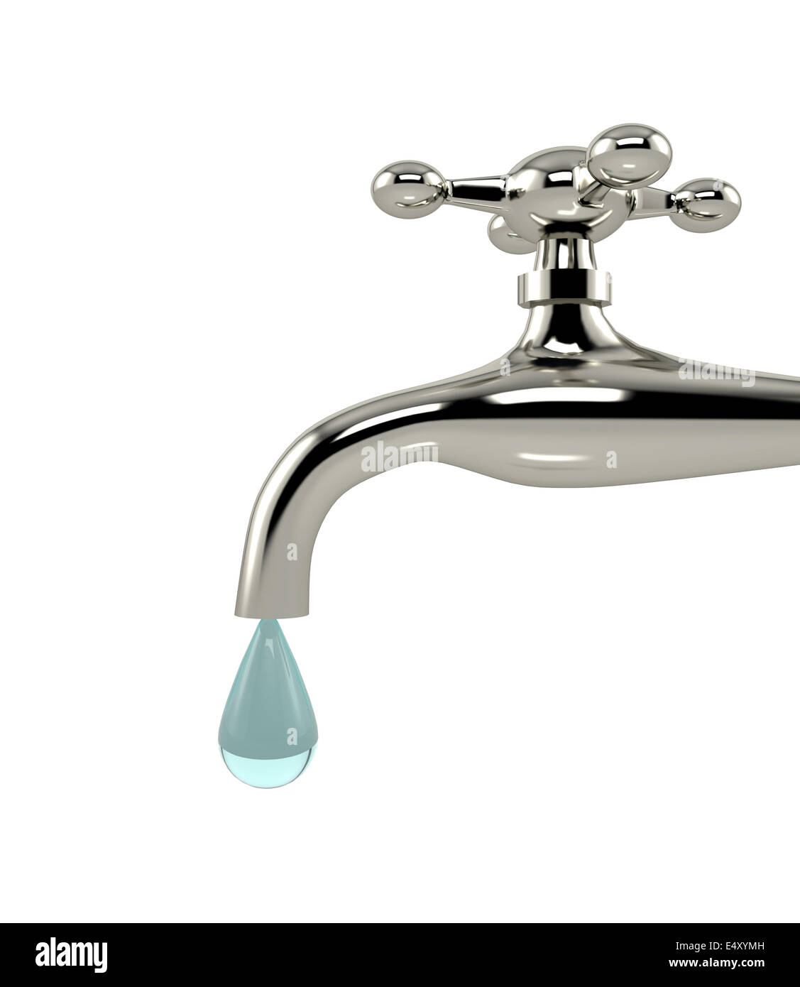 Dripping tap with drop on white background Stock Photo
