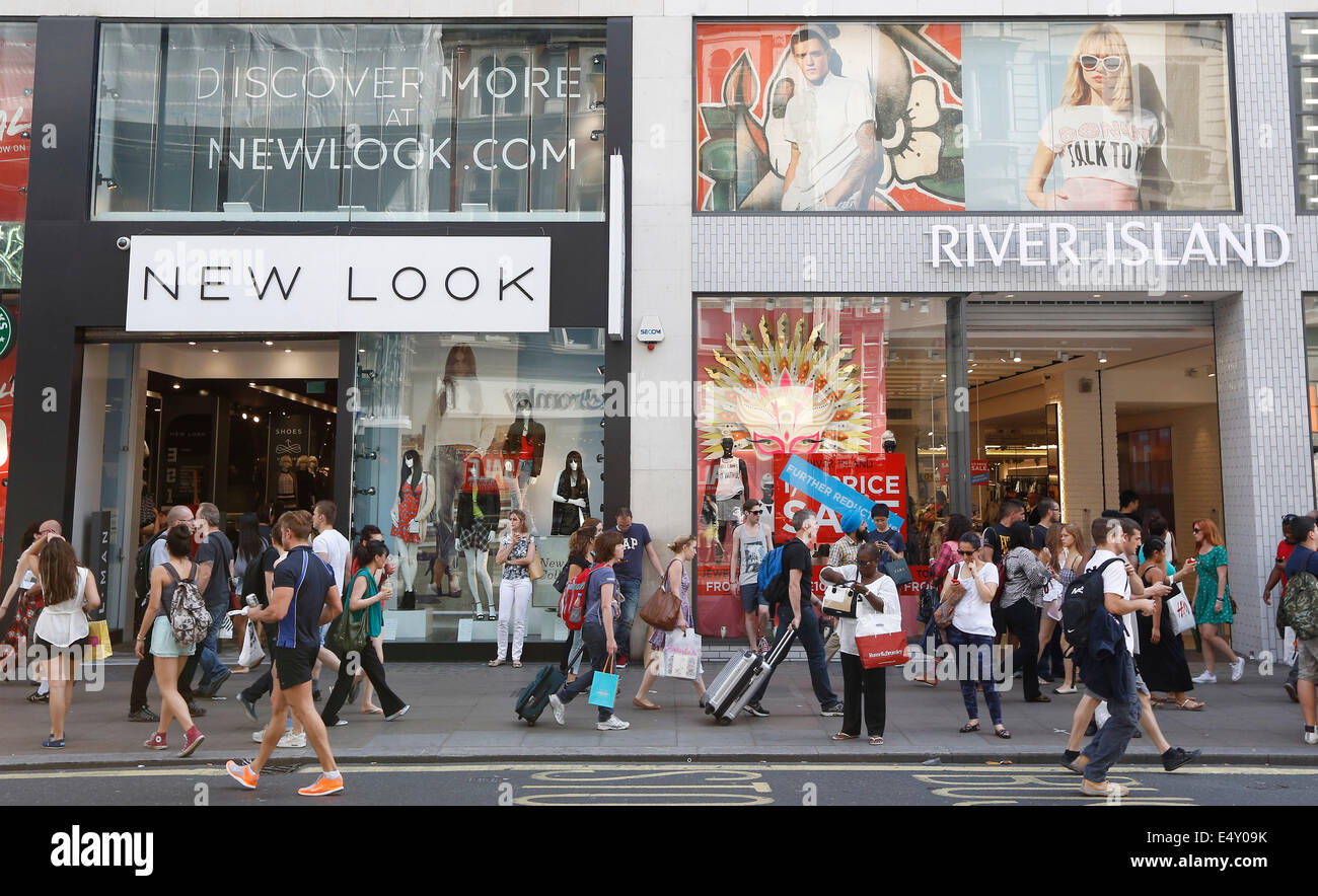 UK, London : New Look and River Island are pictured on Oxford Street in Central London on 17 July 2014. Stock Photo