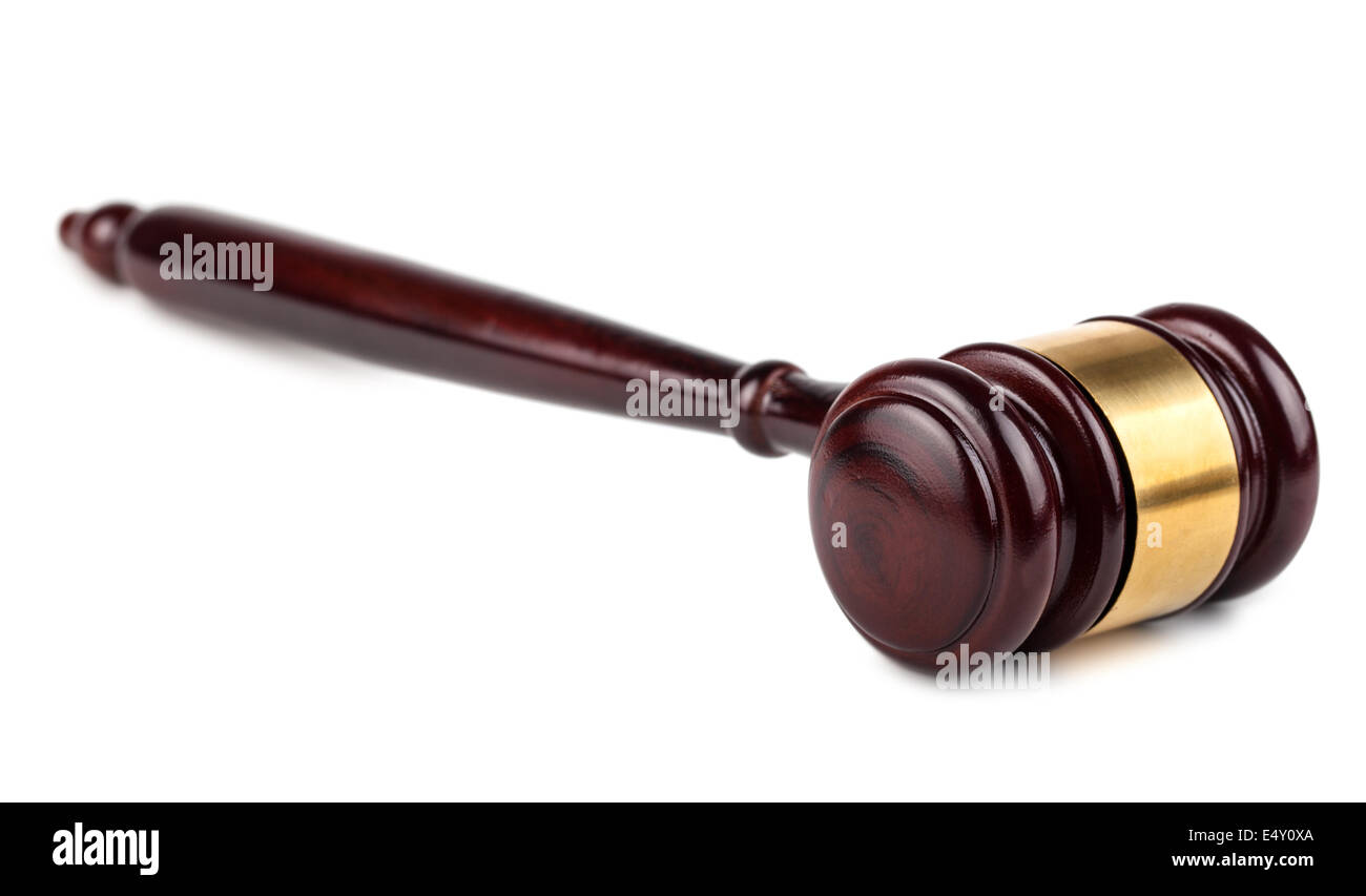 Brown wooden auction or judges gavel Stock Photo