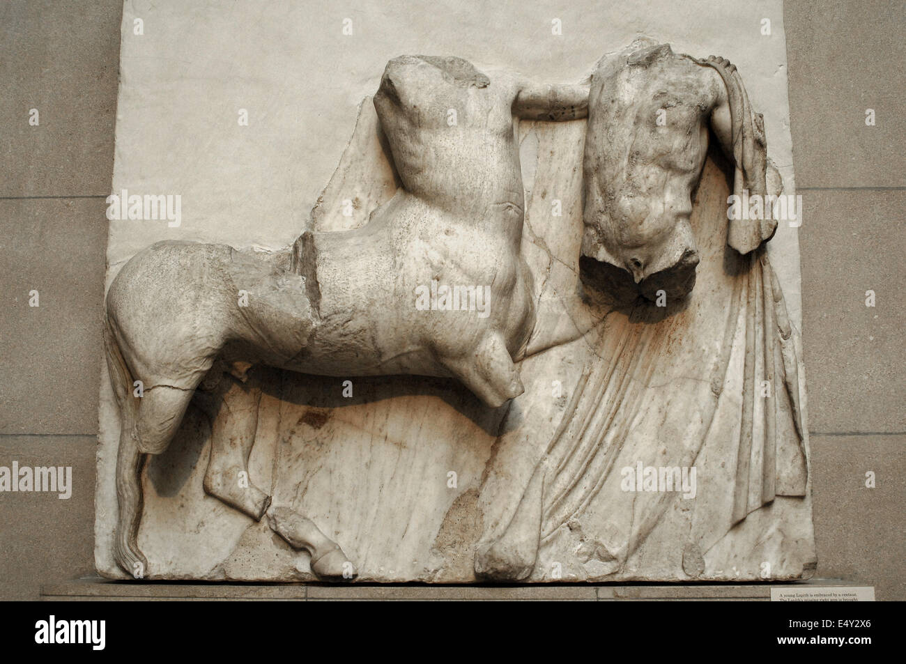 Metope VI from the Parthenon marbles depicting part of the battle between the Centaurs and the Lapiths. 5th century BC. Athens. Stock Photo