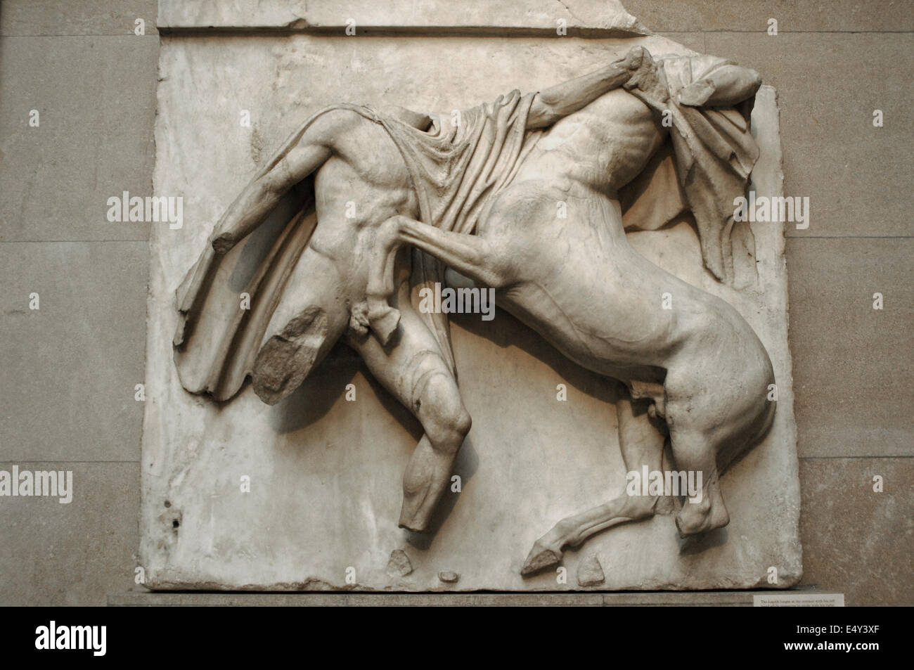 Metope VII from the Parthenon marbles depicting part of the battle between the Centaurs and the Lapiths. 5th century BC. Athens. Stock Photo