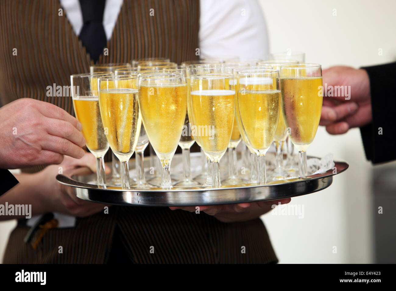 Tray of chilled champagne Stock Photo