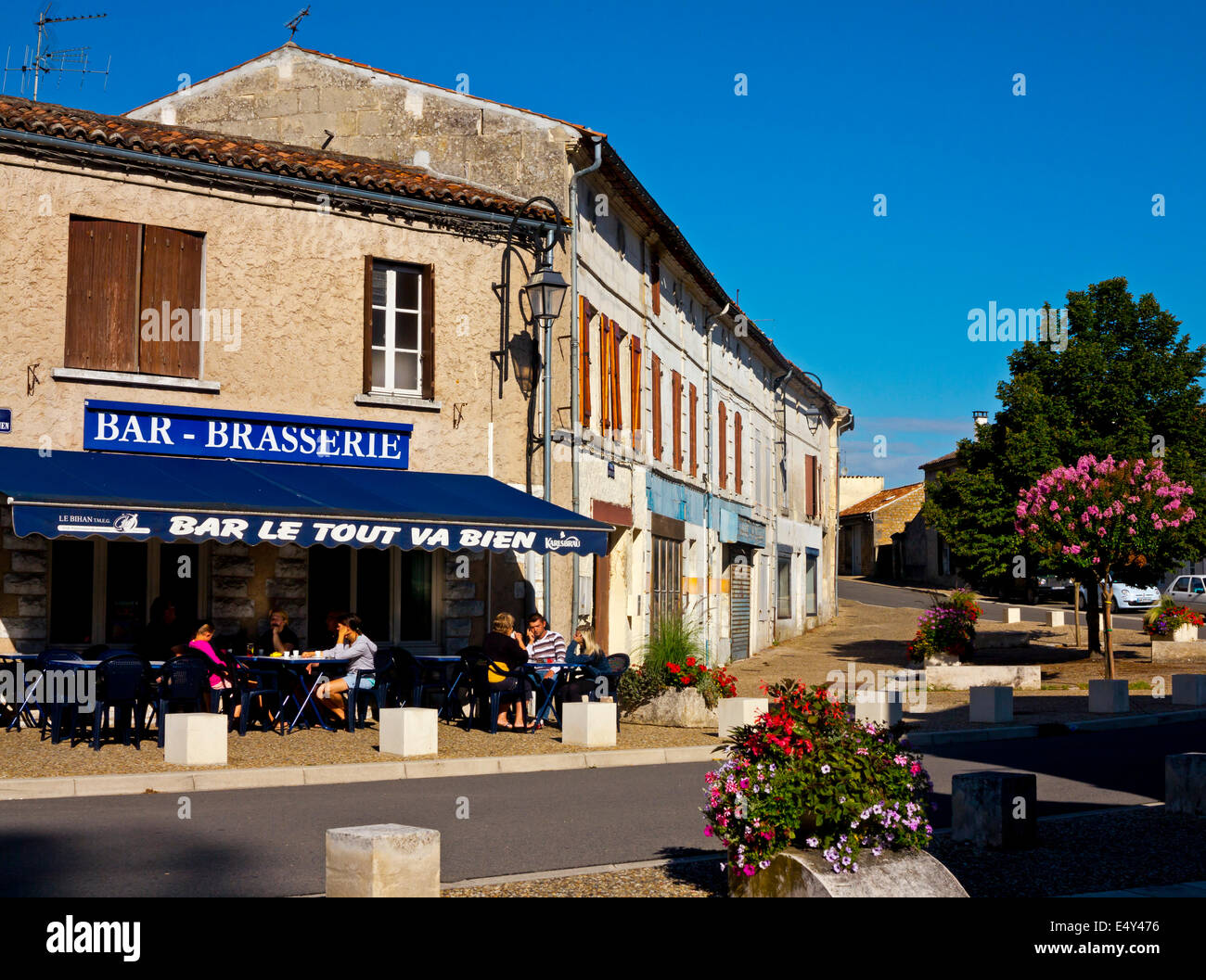 Typical bar brasserie on a street corner in the town of Pons near Cognac in the Charente-Maritime area of south western France Stock Photo