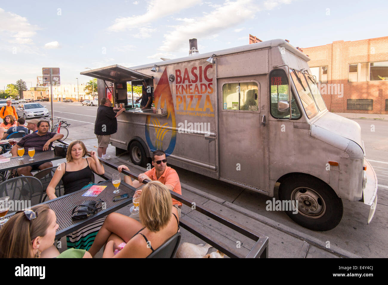 Pizza Van Does Business Outside A Bar Denver Colorado Usa