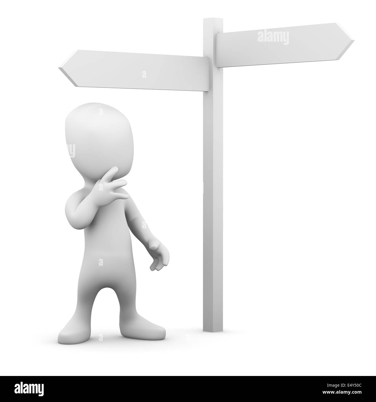 3d render of a little person at a road sign Stock Photo