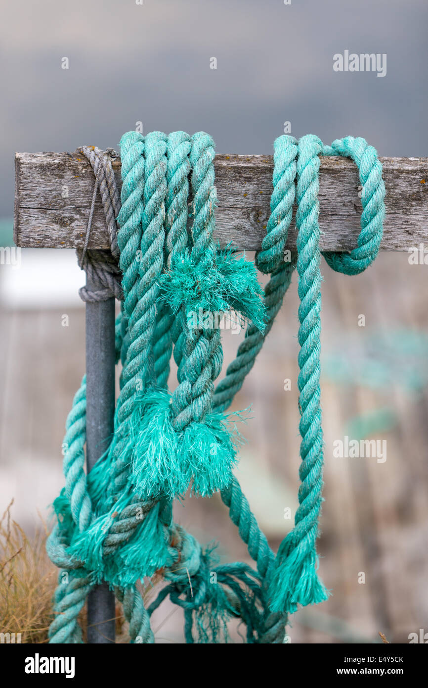 Green rope hanging on a pier Stock Photo Alamy
