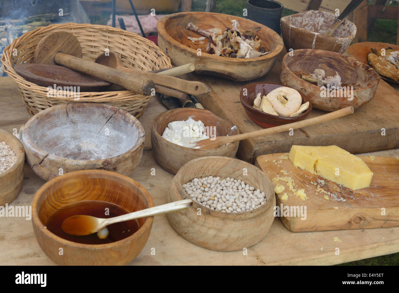 table of medieval food Stock Photo