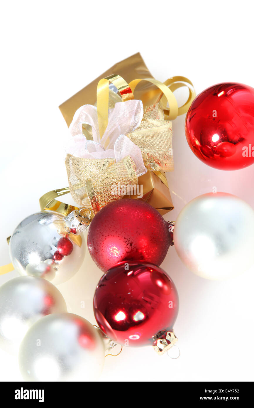 Christmas gift with baubles Stock Photo