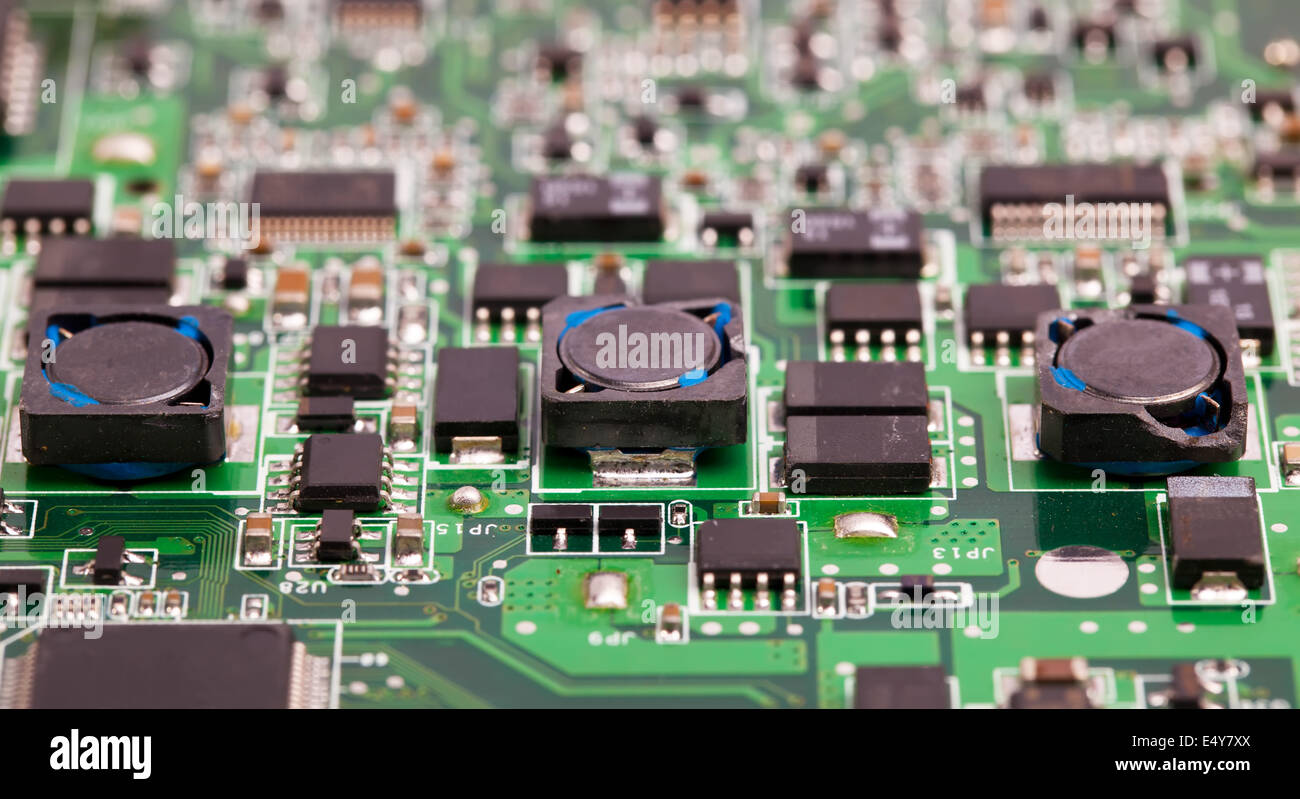 Laptop motherboard green close view Stock Photo